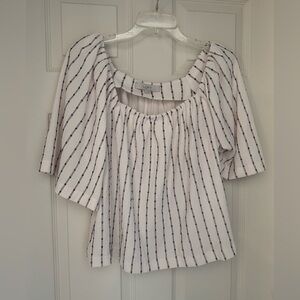 LOFT Dot Stripe Flutter Square Neck Top / Size Large (Never Worn)